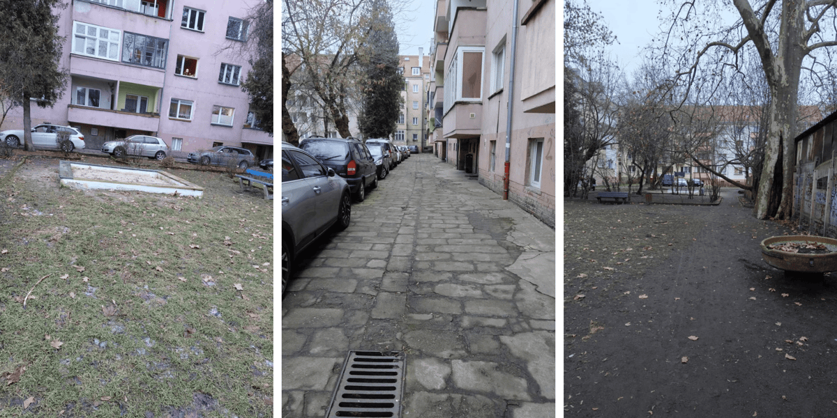 Podwórko w obrębie ulic Nowowiejskiej, Jaracza i Orzeszkowej przed zmianami. 