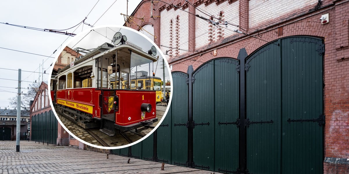 Na dużym zdjęciu hala Zajezdni Popowice, na małym zabytkowy tramwaj