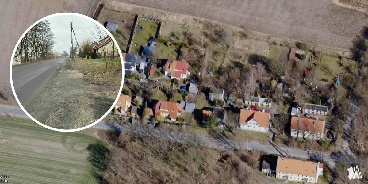 Zdjęcie główne: ulica Odolanowska od numeru 42 do 64, widok z lotu ptaka. W mniejszym okrągłym zdjęciu - aktualny widok na ul. Odolanowską.