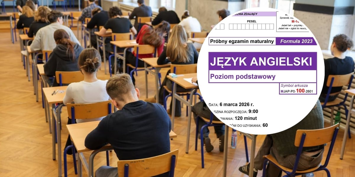 Próbna matura w LO nr VII przy ul. Kruczej we Wrocławiu, w kółku: arkusz matury próbnej z języka angielskiego