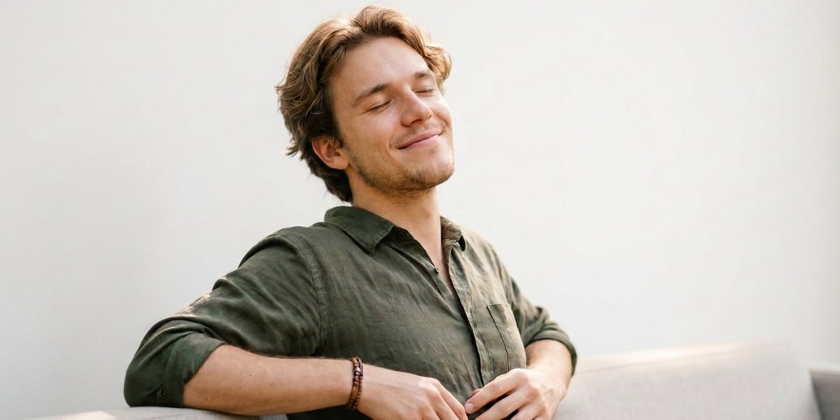 Ilustracja przedstawiająca młodego, zrelaksowanego mężczyznę