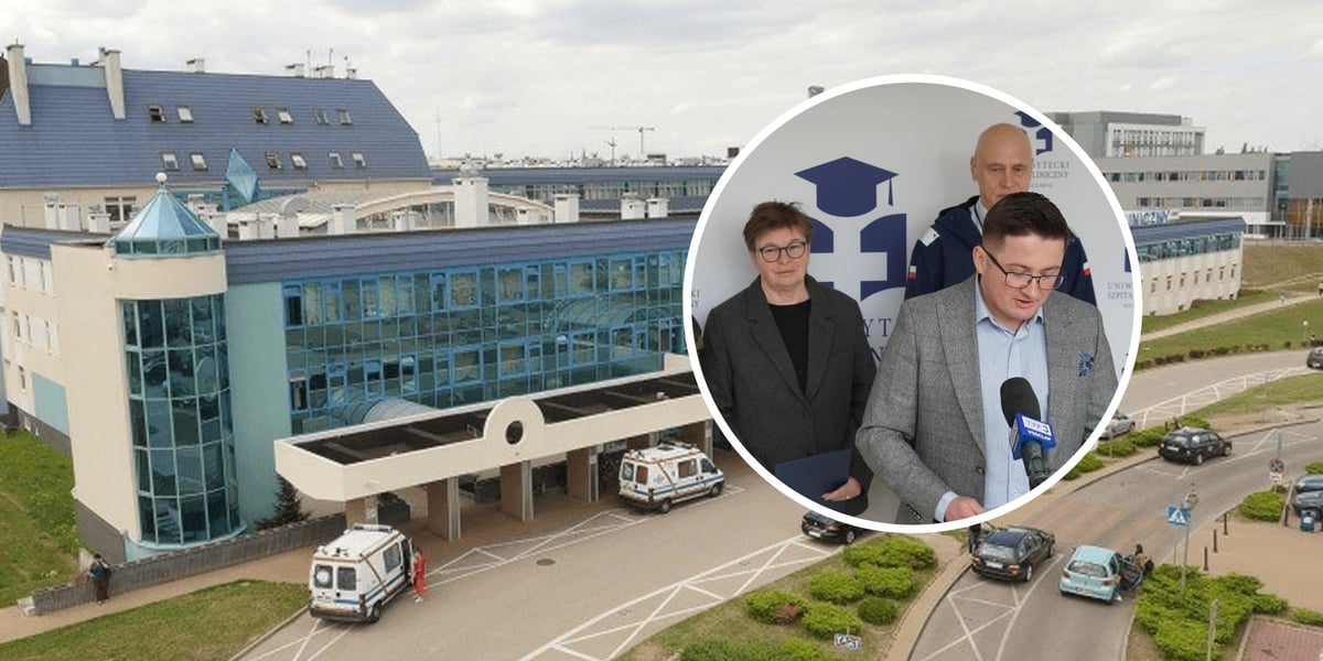 Budynki Uniwersyteckiego Szpitala klinicznego we Wrocławiu. Uczestnicy spotkania 16 marca br. 