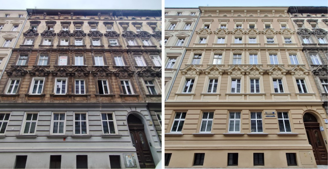 Kamienica przy Pobożnego 7 - przed i po remoncie