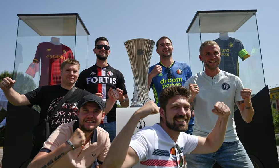 A group of fans near the Conference League cup (illustrative photo). UEFA via Getty Images