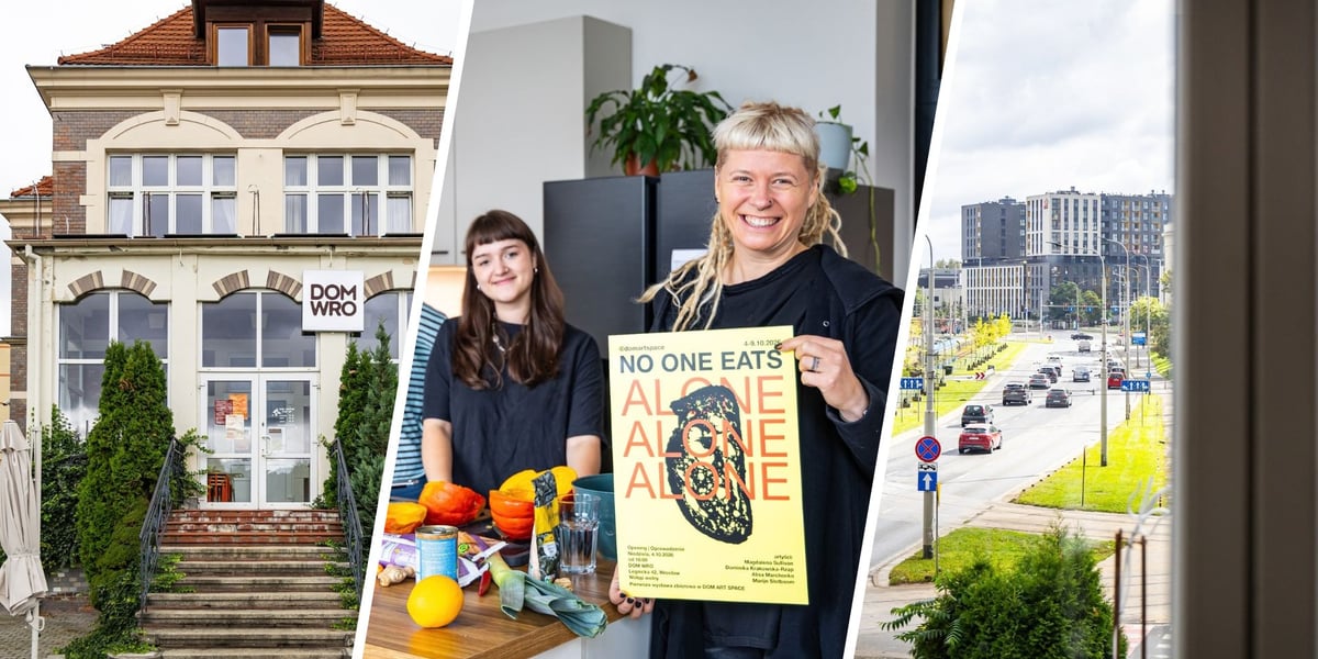 Willa ul. Legnicka 24 | Anna Greenwood z plakatem, obok Bohdana za blatem kuchennym | widok z okna na ul. Legnicką 