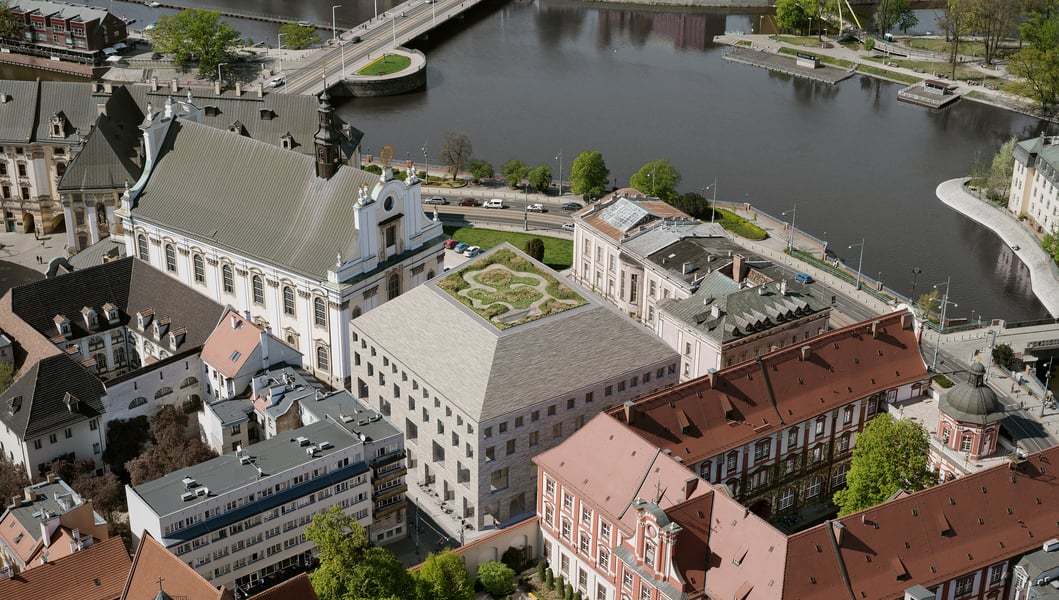 Wizualizacja Muzeum książąt Lubomirskich- tak będzie wyglądał budynek z lotu ptaka, na dachu widoczny ogród