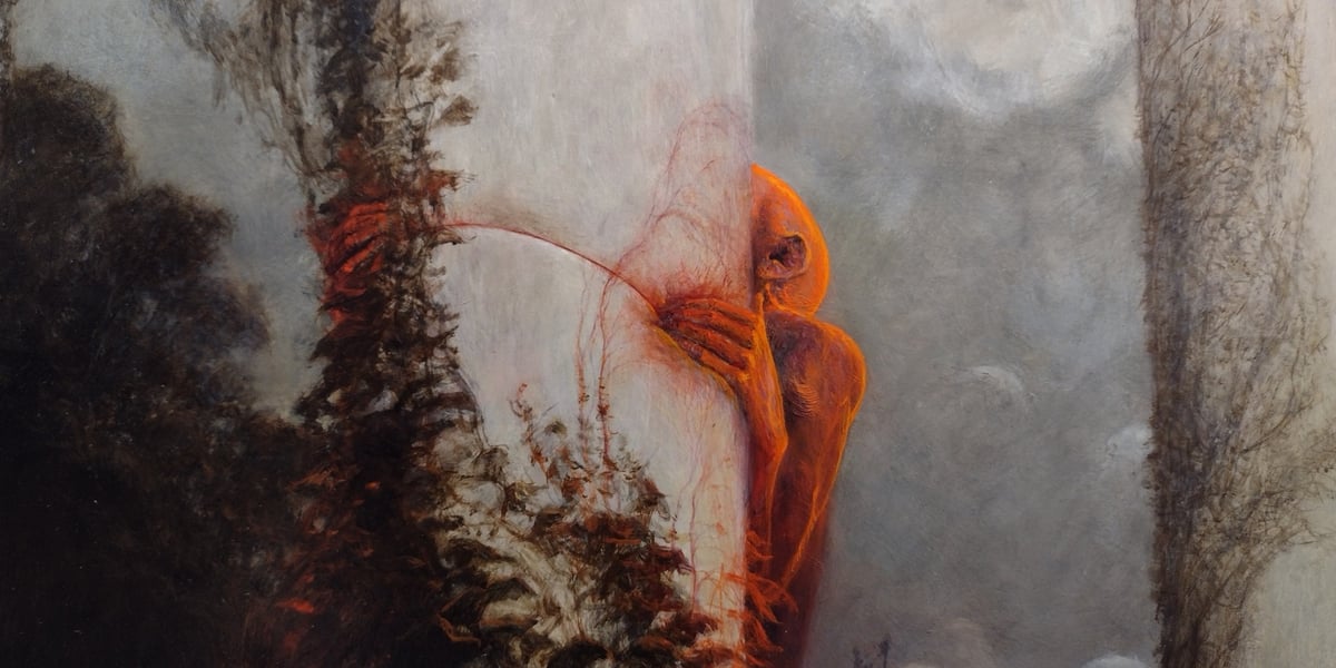 Fragment obrazu Zdzisława Beksińskiego z wystawy „Beksiński we Wrocławiu” w IASE