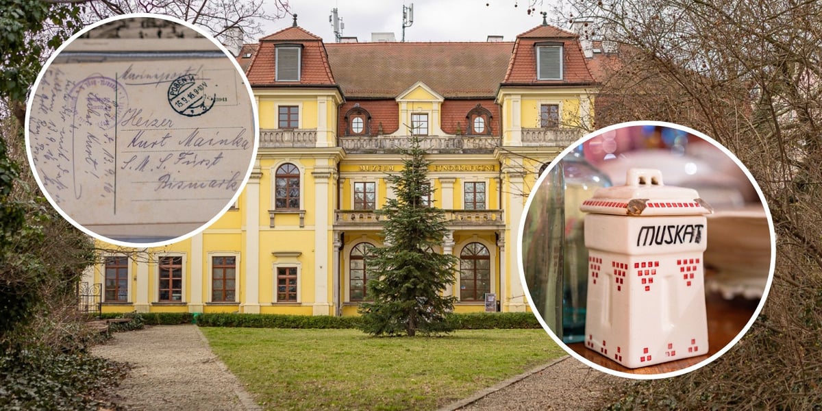 Kolaż zdjęć. Na dużym budynek Muzeum Etnograficznego, na małych przedmioty znalezione we Wrocławiu, a należące niegdyś do Niemców