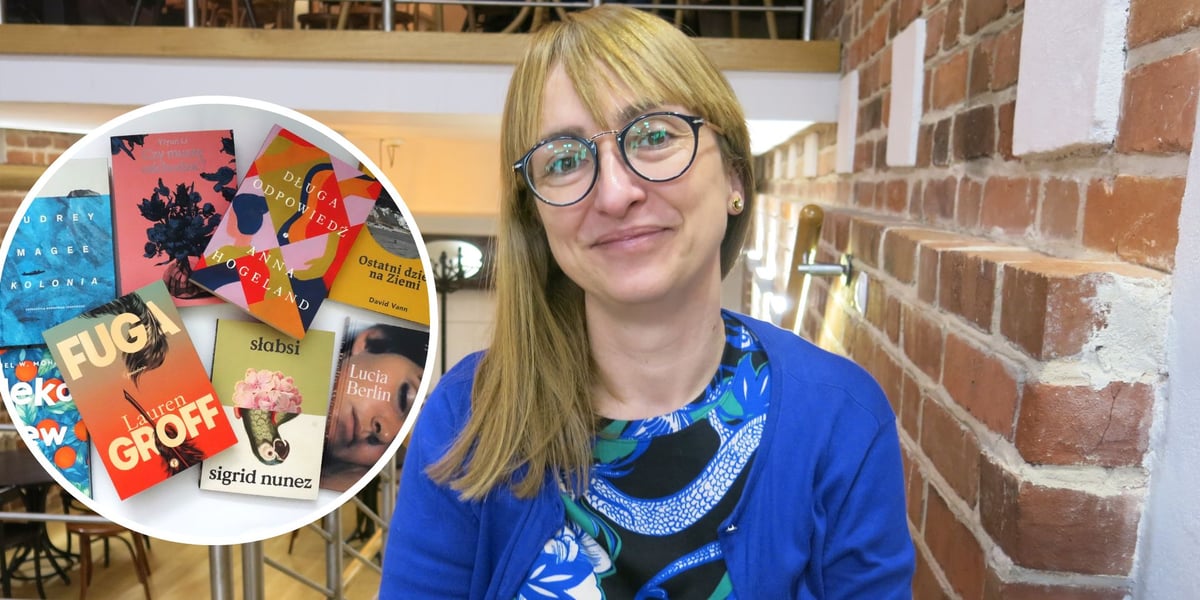 Kolaż dwóch zdjęć – na większym wrocławska tłumaczka Dobromiła Jankowska, na mniejszym – osiem książek, które przetłumaczyła