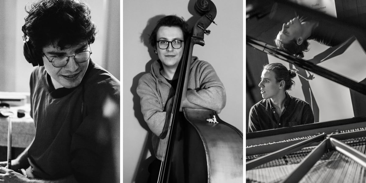Mateusz Kaszuba Trio, od lewej: Artur Małecki na perkusji, Michał Rutkowski z kontrabasem, Mateusz Kaszuba za fortepianem