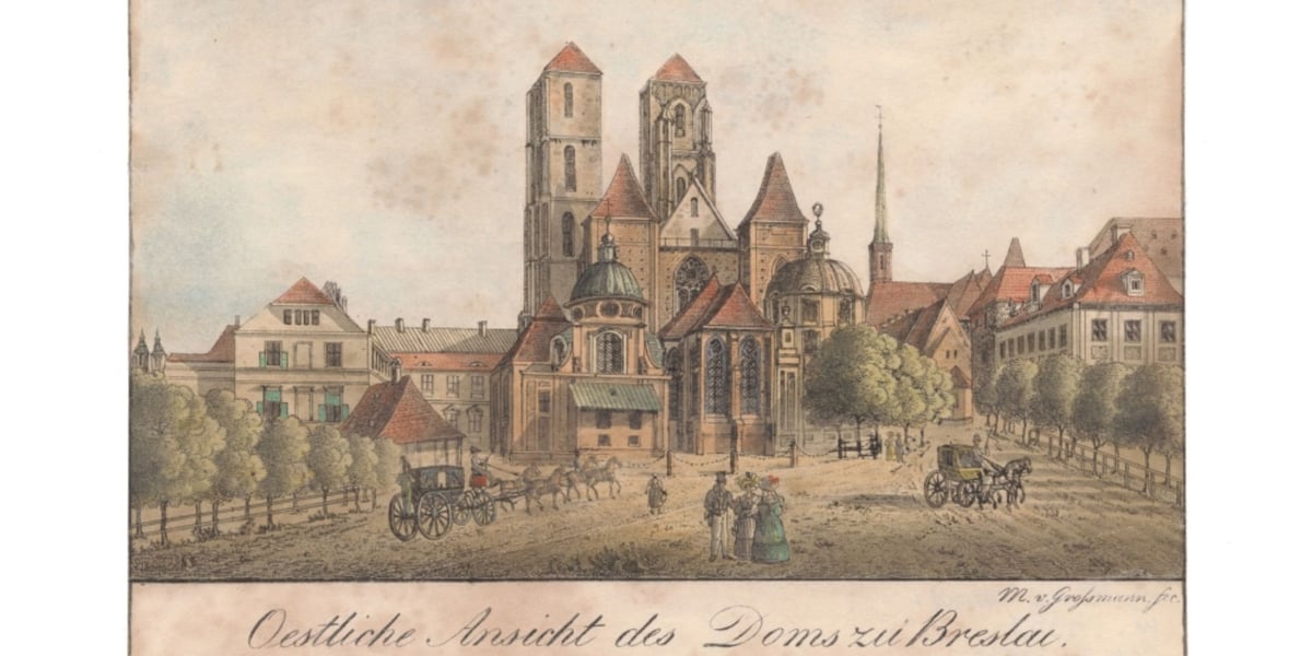 Katedra św. Jana Chrzciciela. Pocztówka z grafiką Maximiliana von Grossmanna, ok. 1825 r.