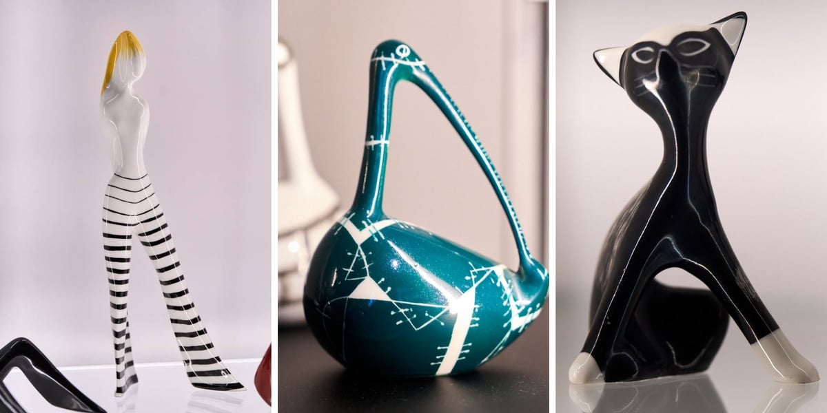 na zdjęciu trzy figurki porcelanowe z wystawy 