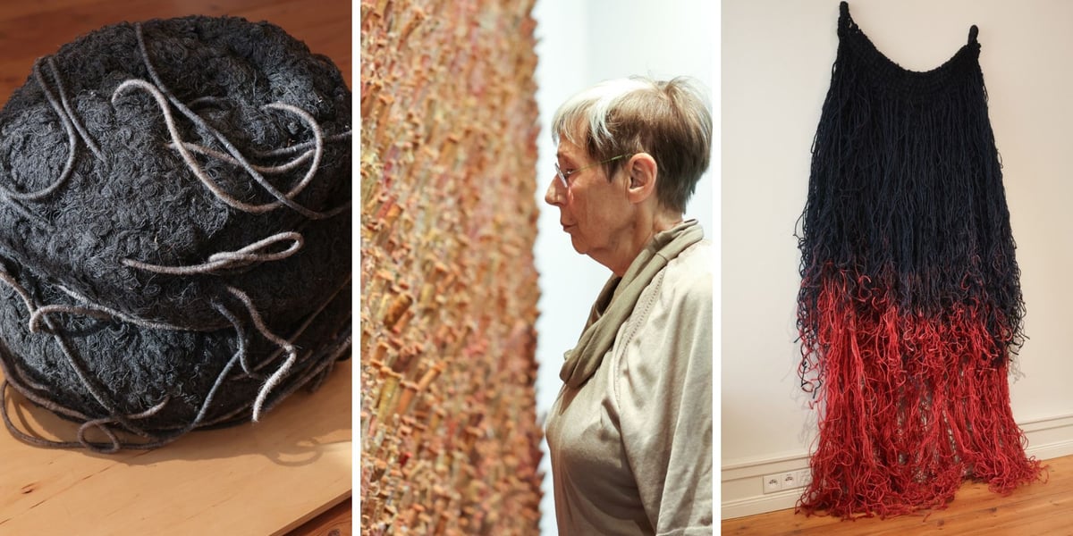 Na zdjęciach prace z wystawy Common Threads w OP ENHEIM i artystka Christa Jeitner 