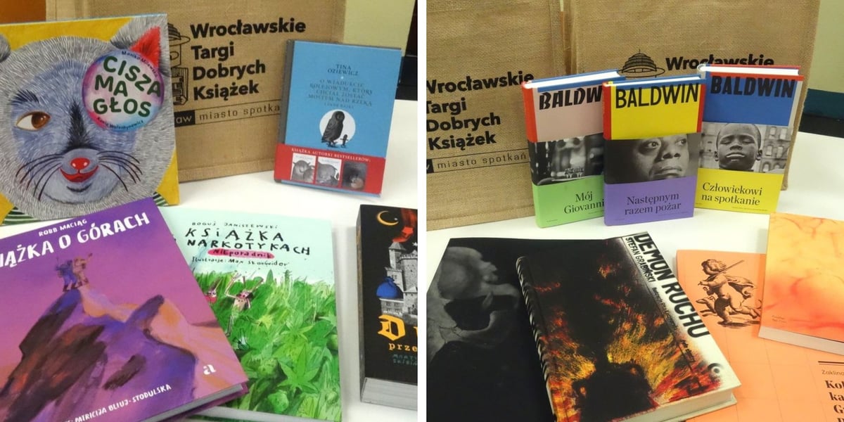 Na zdjęciu książki nominowane do dwóch nagród edytorskich – z lewej Nagrody Dobre Strony, z prawej Nagrody Pióro Fredry
