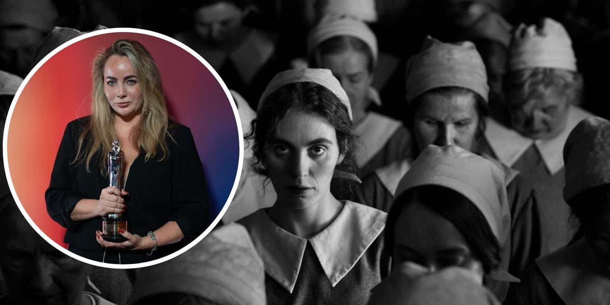 Kolaż dwóch zdjęć, na większym kadr z filmu „Dziewczyna z igłą”, na mniejszym Jagna Dobesz z Excellance Award