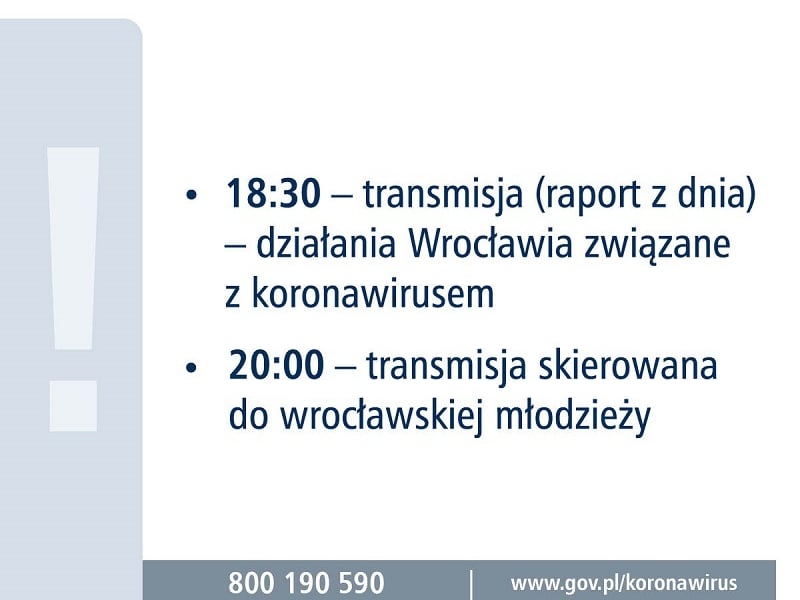 Działania Wrocławia związane z koronawirusem. Raport z dnia [TRANSMISJA ON-LINE]