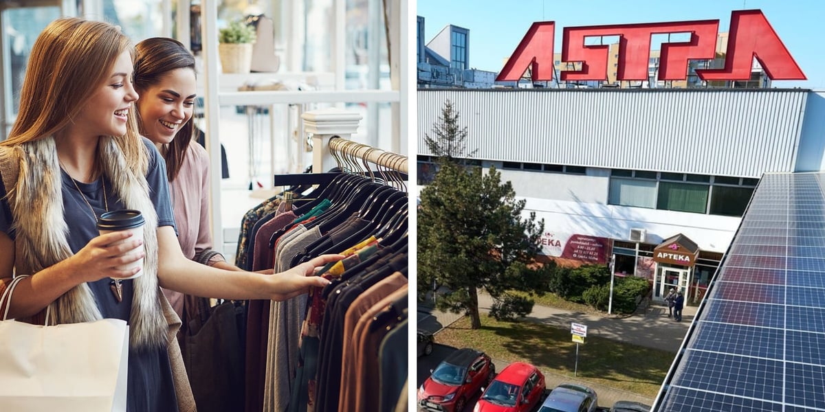 Budynek Centrum Handlowego Astra, ul. Horbaczewskiego, dwie kobiety w sklepie