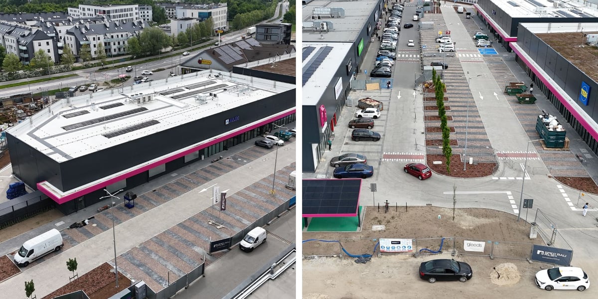 Nowe hale N-Park Maślicka, centrum handlowe po rozbudowie, zdjęcia lotnicze