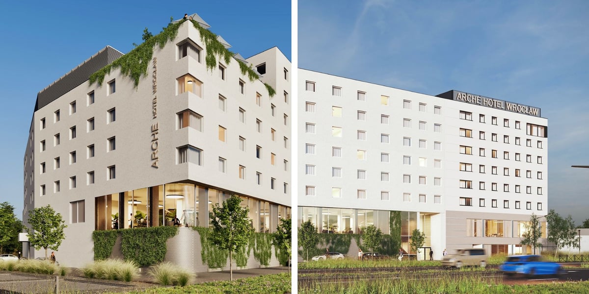 Budynek Arche Hotel Wrocław II koło lotniska we Wrocławiu, wizualizacja