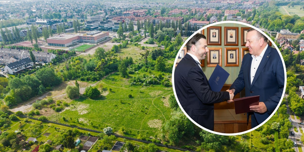 w tle: przejęty przez Wrocław teren zielony w rejonie ul. Zwycięskiej i Ołtaszyńskiej