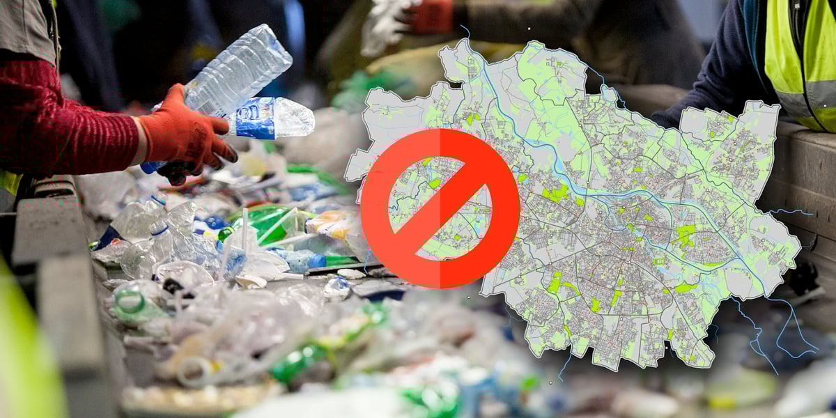 Sortownia/spalarnia odpadów i mapa Wrocławia z przekreślonym obszarem na Złotnikach. Nie powstanie tam taka inwestycja