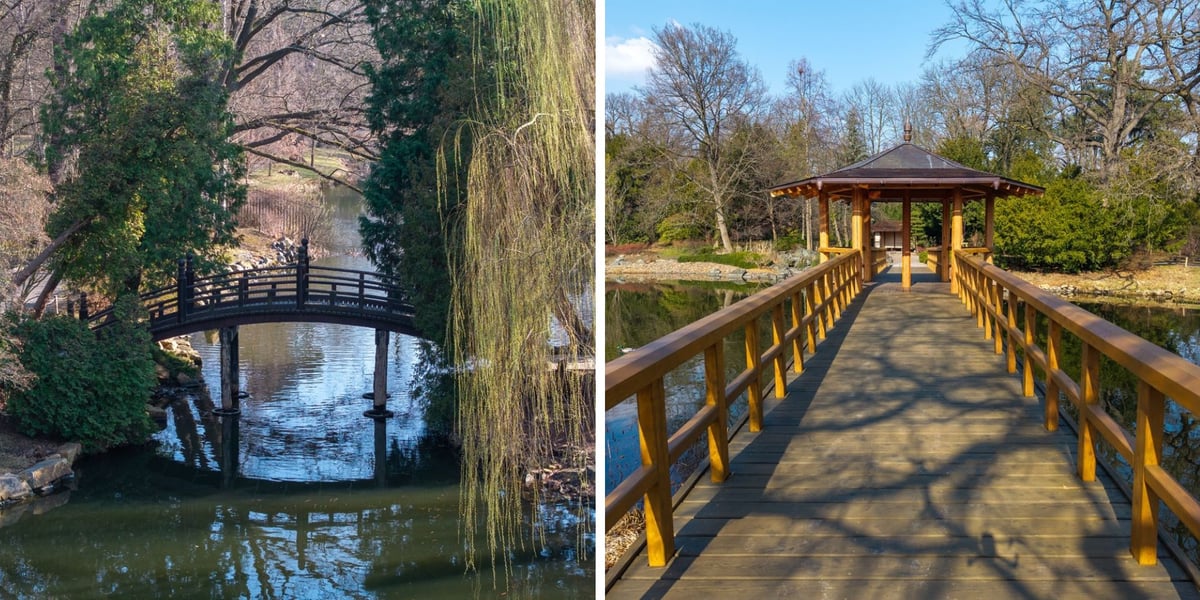 Na zdjęciu z lewej mostek, na zdjęciu z prawej słynny mostek Yumedono Bashi