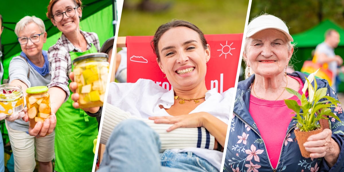 Wrocławianie na pikniku Sobota z Zielonym Wrocławiem w parku Staszica (6 września 2025 r.): pokazują słoiki z kiszonkami, skrzydłokwiat, uśmiechają się z leżaków