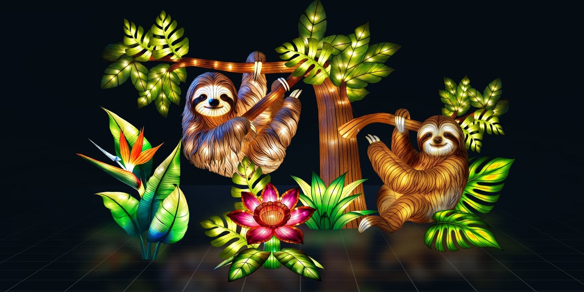 Wizualizacje najnowszej edycji wystawy Garden of Lights - leniwce dwupalczaste
