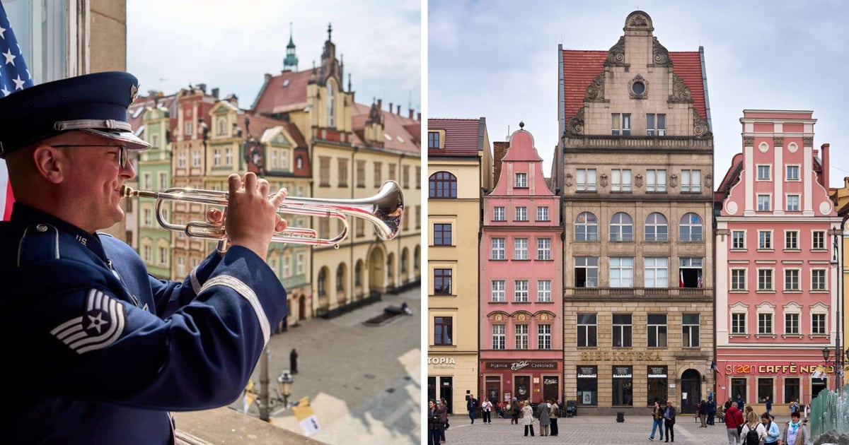 Amerykański trębacz i sierżant zagrał hejnał Wrocławia z...okna Biblioteki Wojewódzkiej [ZDJĘCIA]