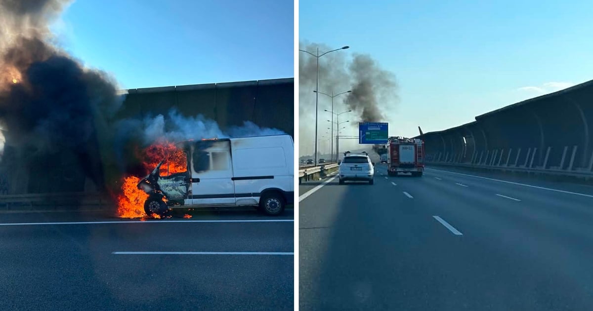 Płonie bus na A8 we Wrocławiu. Zablokowana AOW koło stadionu. Korek