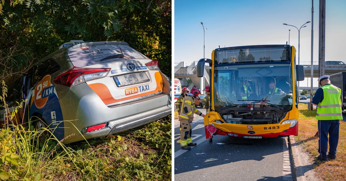 Wypadek na Al. Krzywoustego. Ranni kierowca autobusu i taksówki | ZDJĘCIA