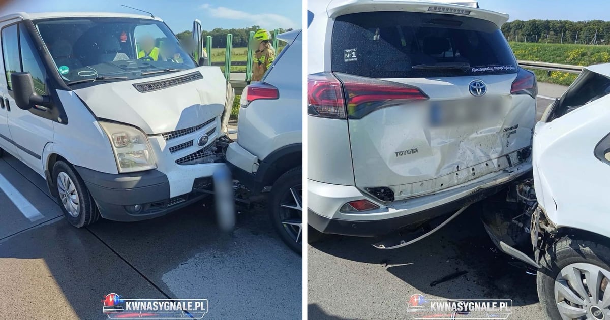Zderzenie 3 samochodów na A4 przed Kątami Wrocławskimi | ZDJĘCIA