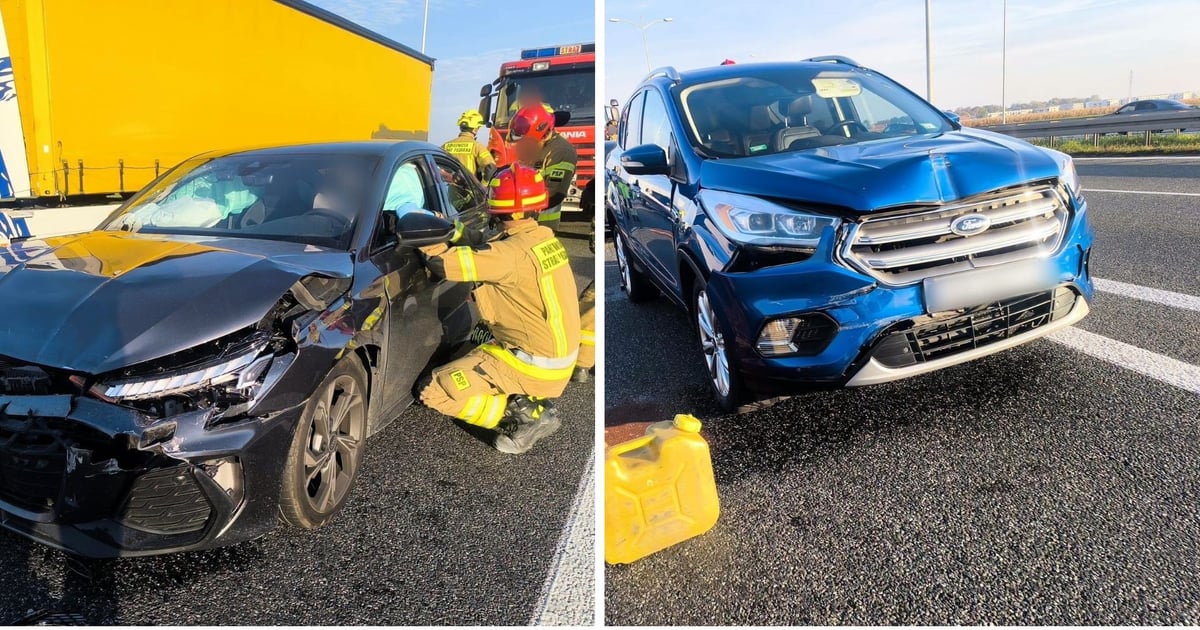 Kolizja na Autostradowej Obwodnicy Wrocławia. Korek na A8