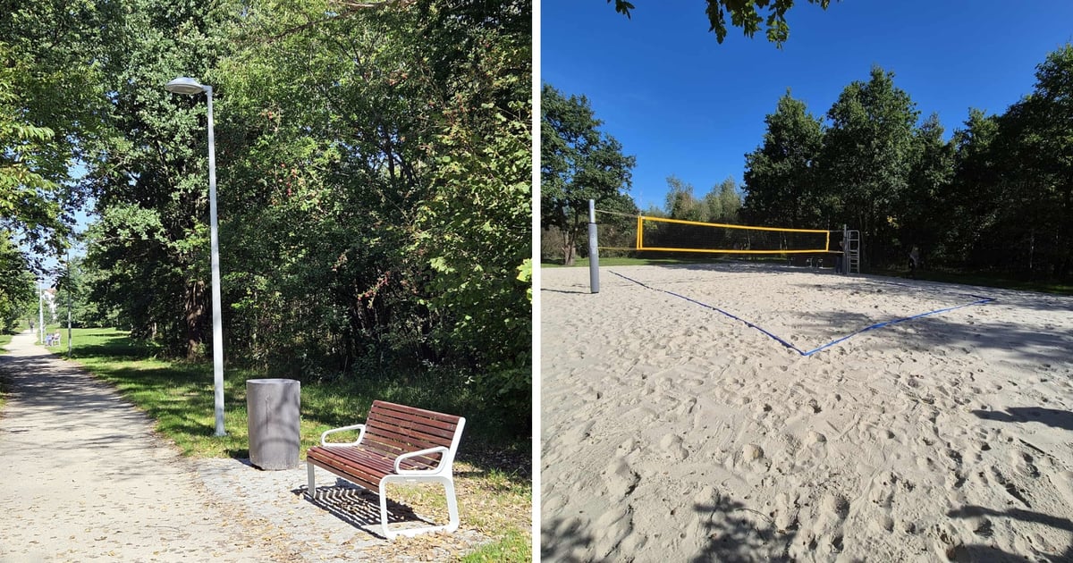 Latarnie rozświetlają drogę do przystanków i sklepów w parku Maślickim