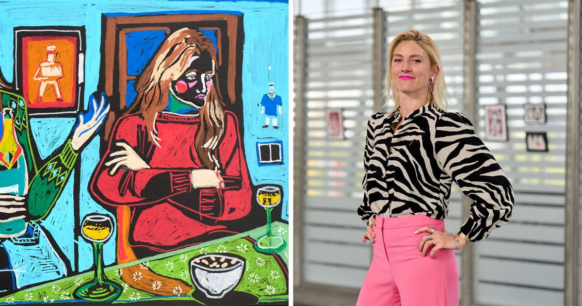 Rysuje w powietrzu, rysuje na ziemi. Stewardesa z wystawą na lotnisku