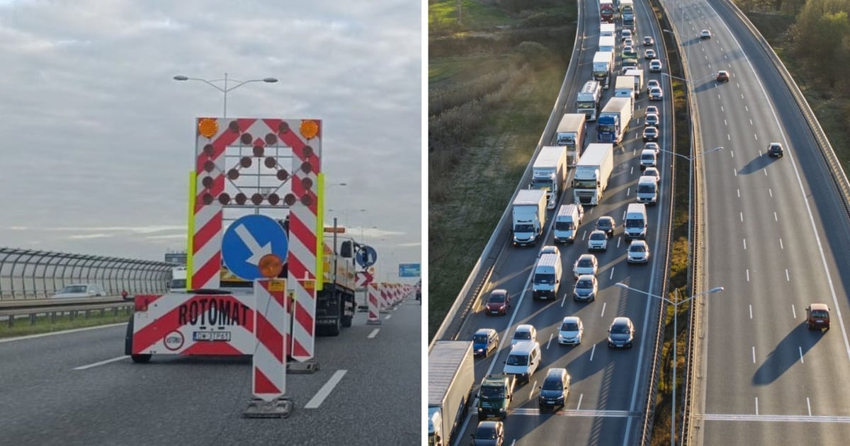 Zablokowane dwa pasy autostrady. Duży korek na AOW koło stadionu. Aktualizacja