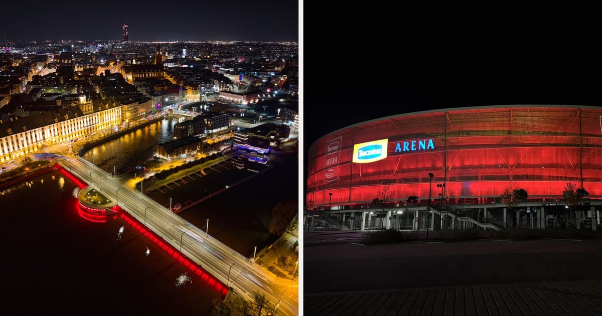Mosty Uniwersyteckie i Tarczyński Arena podświetlone na czerwono. Dlaczego? [ZDJĘCIA]