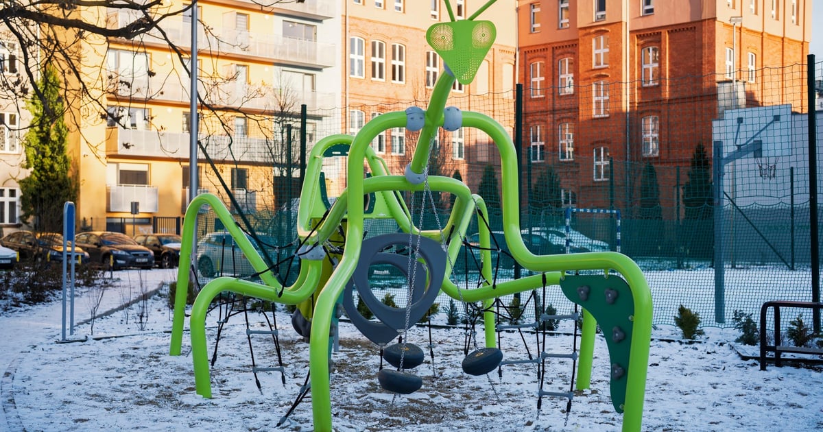 Wielka modliszka w podwórzu Komuny Paryskiej - Worcella? To nowy plac zabaw!