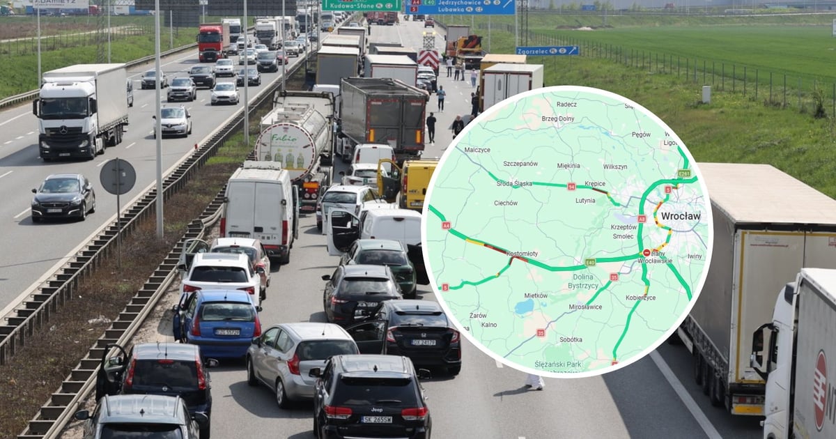 Korek na A4 koło Kątów Wrocławskich. Zderzenie ciężarówek i prace drogowe