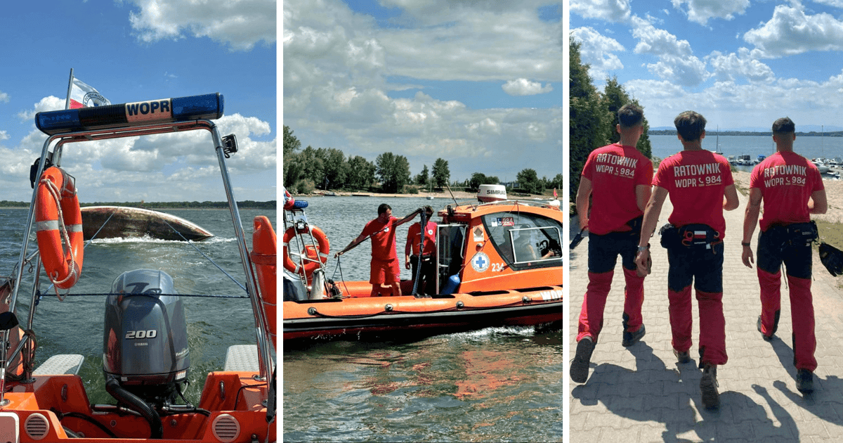Przewrócone łódki na Zalewie Mietkowskim. Uratowano 3 załogi