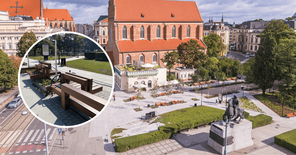 Zamiast betonu, niebiesko-zielony skwer przy pomniku Chrobrego | WIDEO