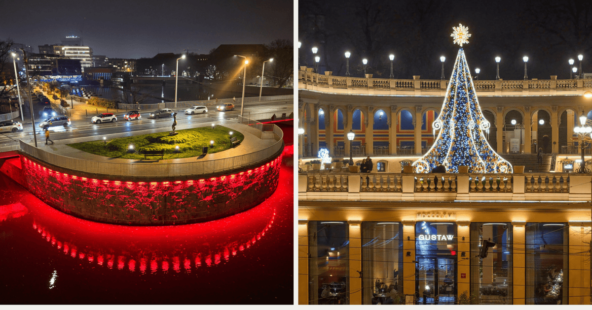 Piękny świąteczny Bastion Sakwowy i Mosty Uniwersyteckie we Wrocławiu