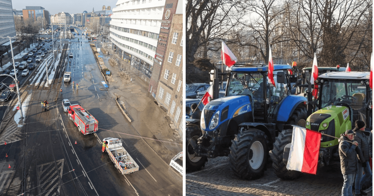 Awaria magistrali wodociągowej i protest rolników. Duże utrudnienia w ruchu 20 lutego