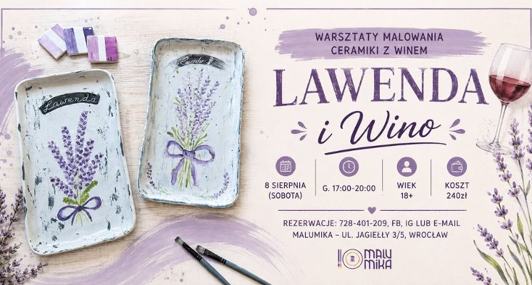 Plakat LAWENDA I WINO - warsztaty malowania ceramiki z winem