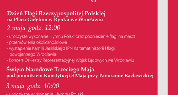 Plakat Dzień Flagi Rzeczypospolitej Polskiej oraz Święto Konstytucji 3 Maja we Wrocławiu