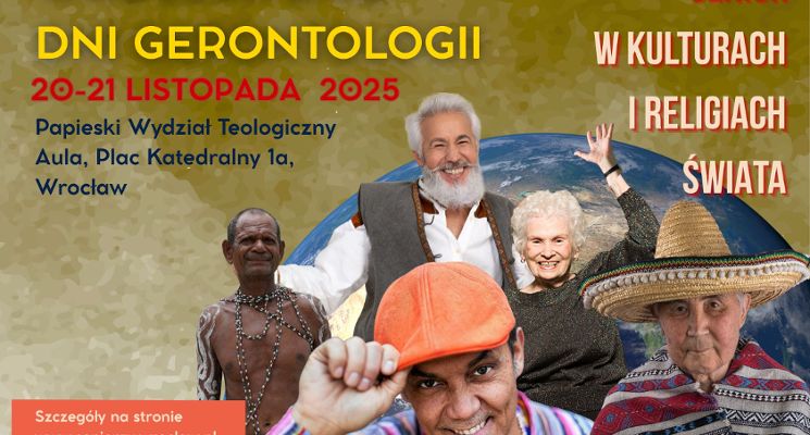 Plakat V Wrocławskie Dni Gerontologii „Senior w kulturach i religiach świata”, 20-21 listopada 2025r.