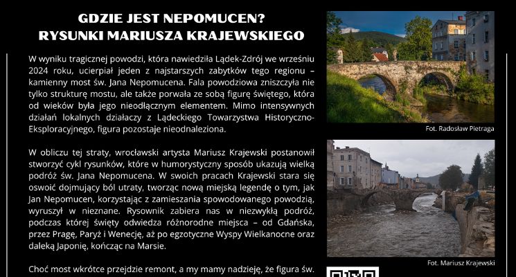 Plakat Gdzie jest Nepomucen? Wystawa rysunków Mariusza Krajewskiego
