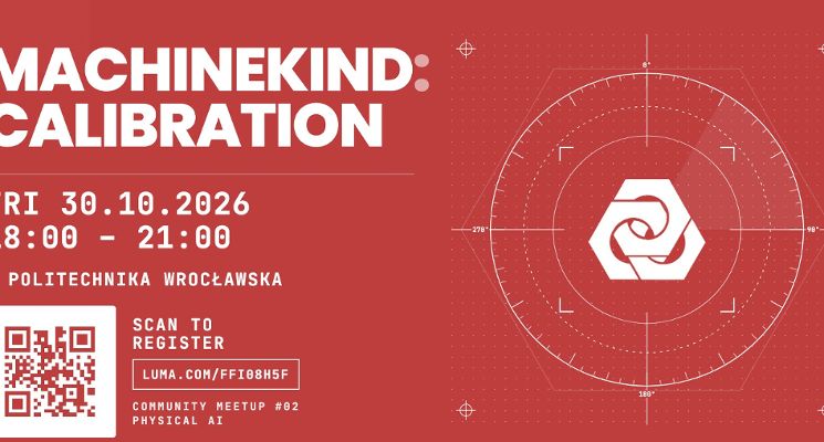 Plakat Machinekind: Calibration – meetup robotyki i Physical AI