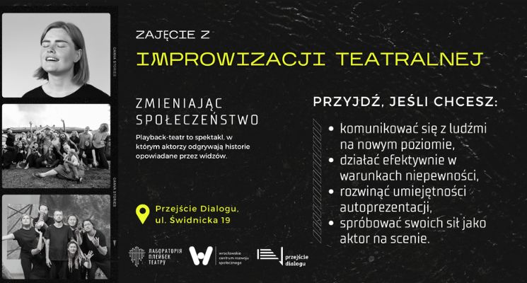 Plakat Bezpłatne warsztaty z improwizacji teatralnej od „Playback Laboratory”