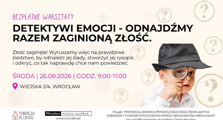 Plakat Bezpłatne warsztaty rodzinne "Detektywi emocji"